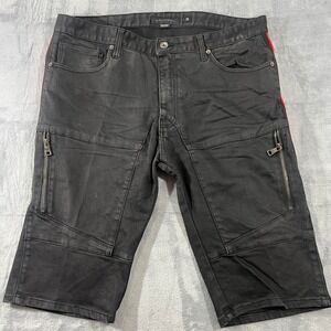 Decibel Mens Black Cargo Shorts Red Stripe Zipper Pockets Size 38 Streetwear